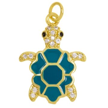Hanger Enamel Schildpad (22.5 x 17 x 3 mm) Teal -18K Gold Plated (1 stuk)