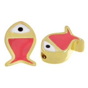 Metalen Kralen Enamel Vis (6 x 8.5 x 3.5 mm) Coral Pink - Goud (1 Stuk)