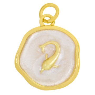 Hanger Enamel Dolfijn (17.5 x 15 x 3 mm) Pearl White -18K Gold Plated (2 stuks)