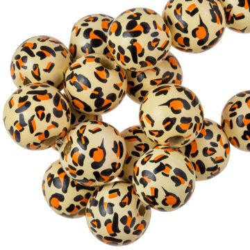Bedrukte Houten Kralen Luipaard Print (15 mm) 10 stuks